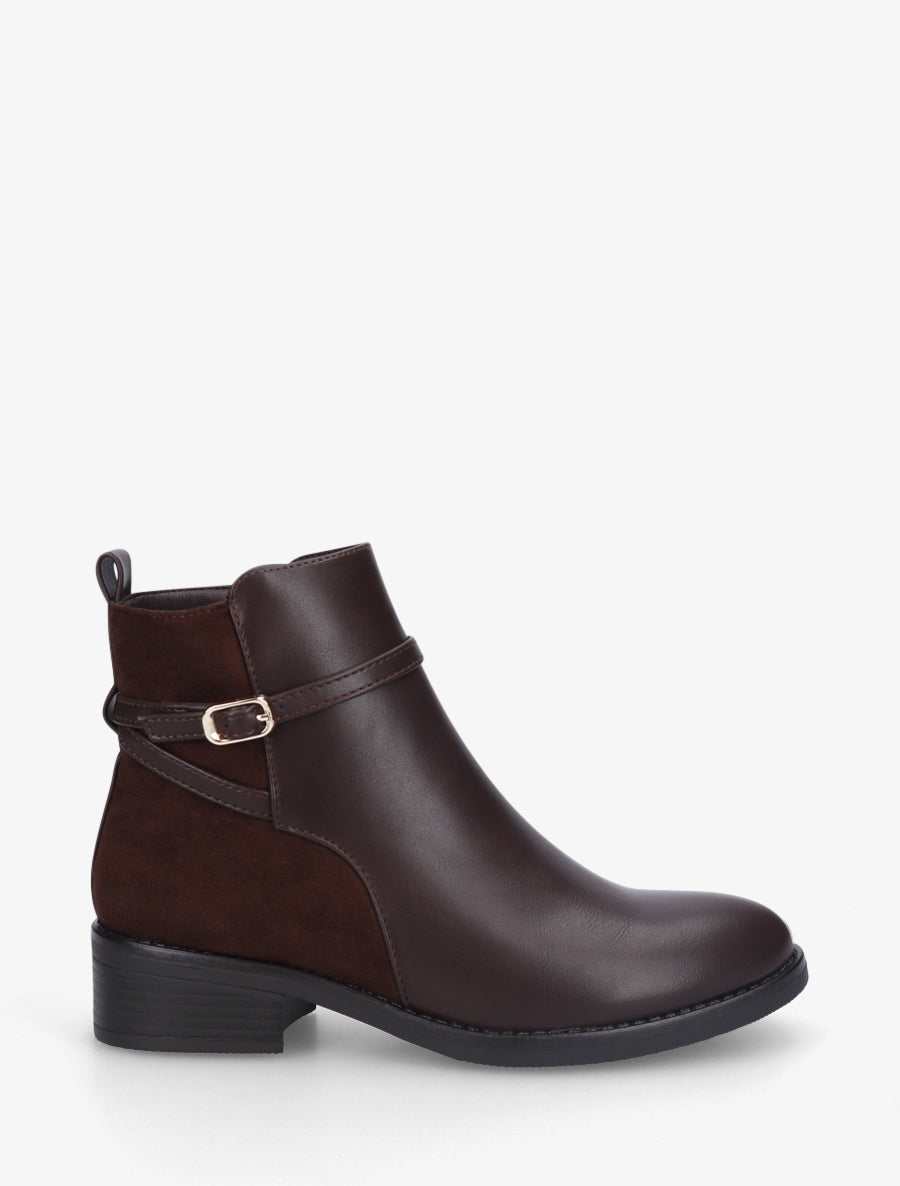 Bottines bi-matière en simili - Marron - 1
