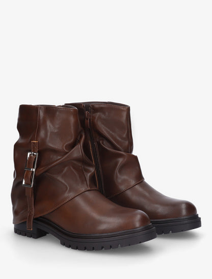 Bottines à revers effet froissé en simili - Marron - 4