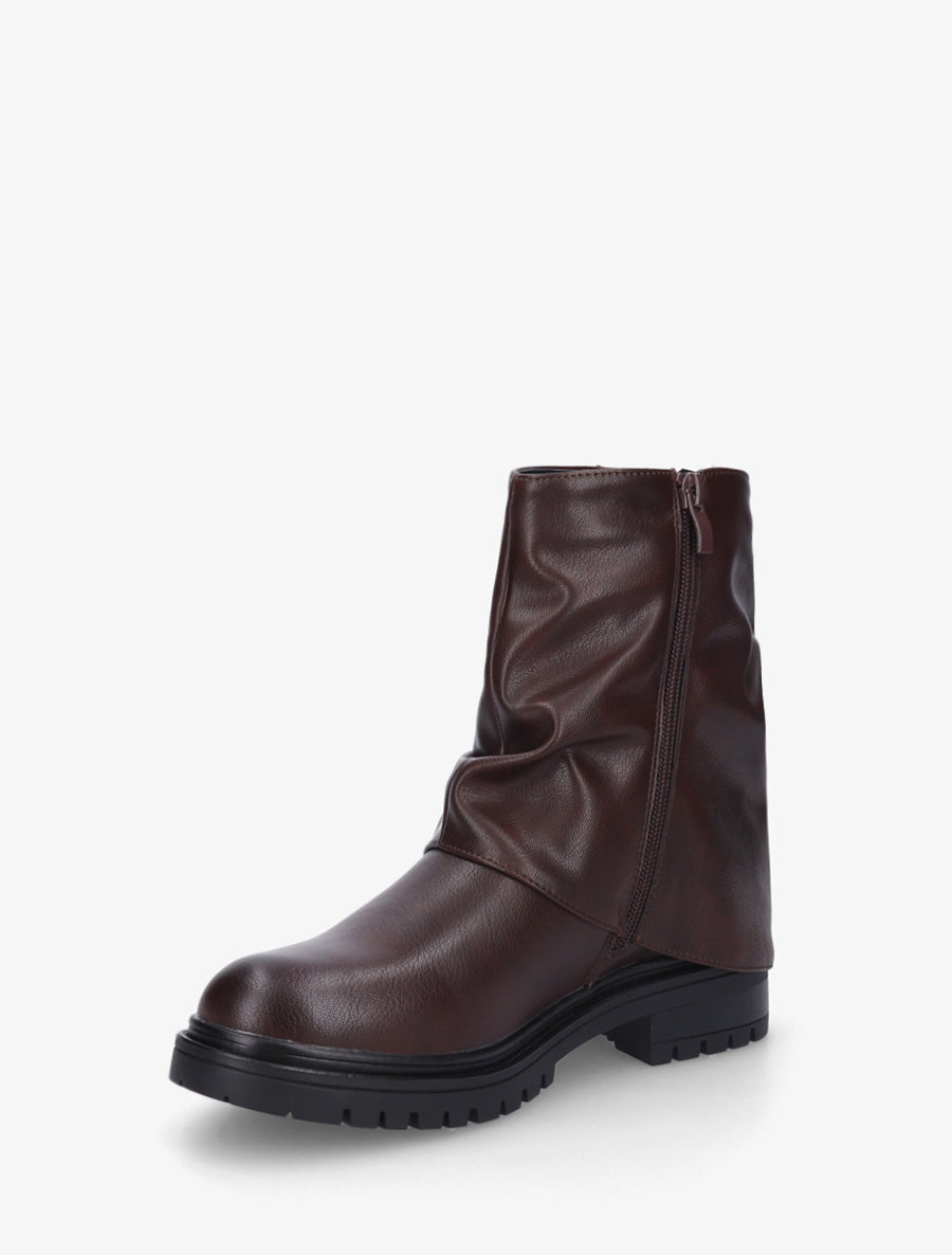 Bottines à revers effet froissé en simili - Lie de vin - 3