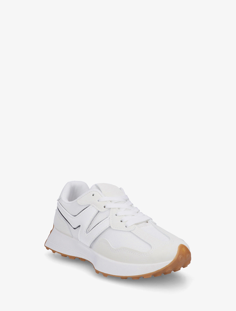 Baskets à empiècement en toile et effet nubuck - Blanc - 2