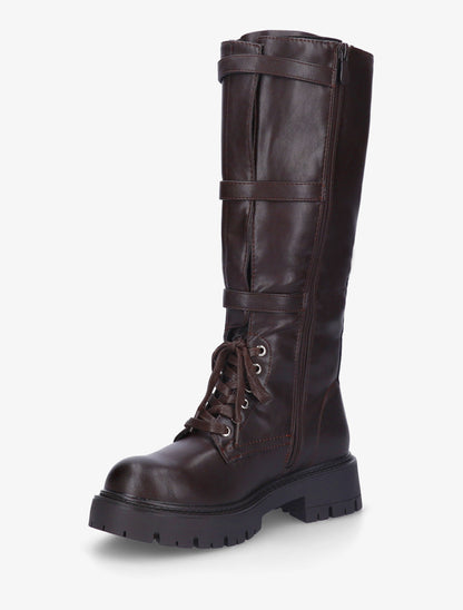 Bottes en simili à triple sangles - Marron - 3