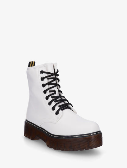 Boots style rangers à semelle crantée - Blanc - 2