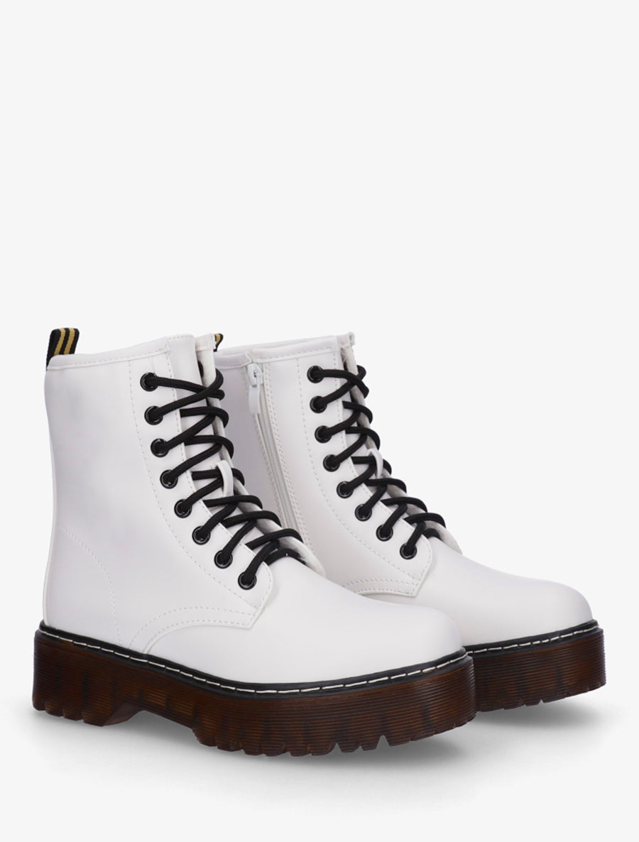 Boots style rangers à semelle crantée - Blanc - 4