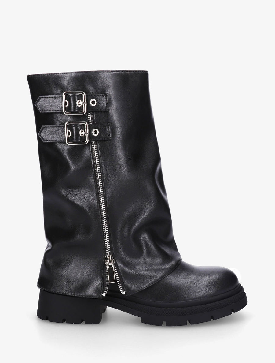 Bottes vernies à revers zippé et double boucles - Noir - 1