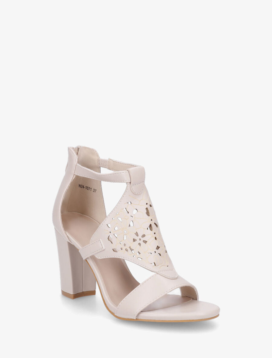 Sandales en simili à bride ajourée motif fleuri - Beige - 2