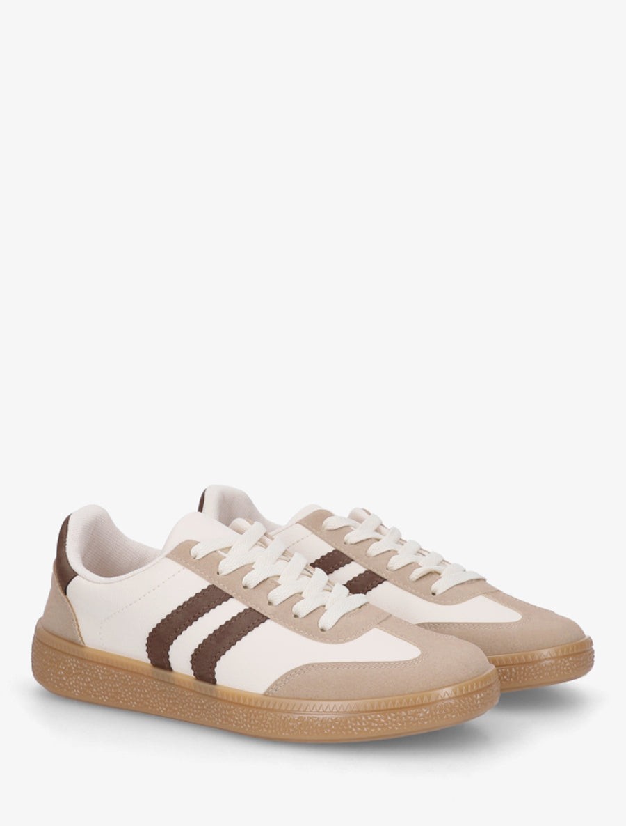 Sneakers à bandes contrastantes - Beige - 4
