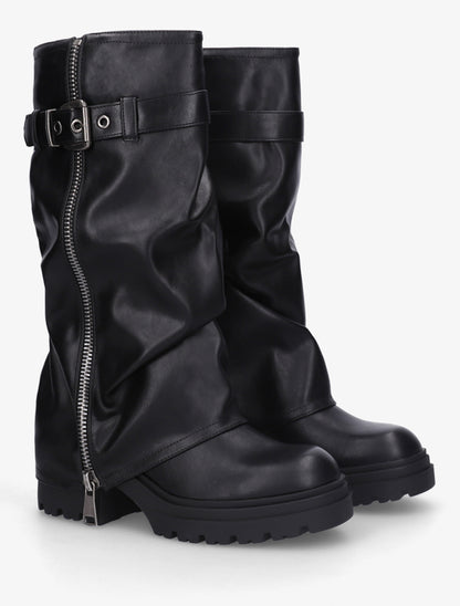 Bottes à revers effet froissé - Noir - 4