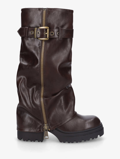 Bottes à revers effet froissé - Marron - 1