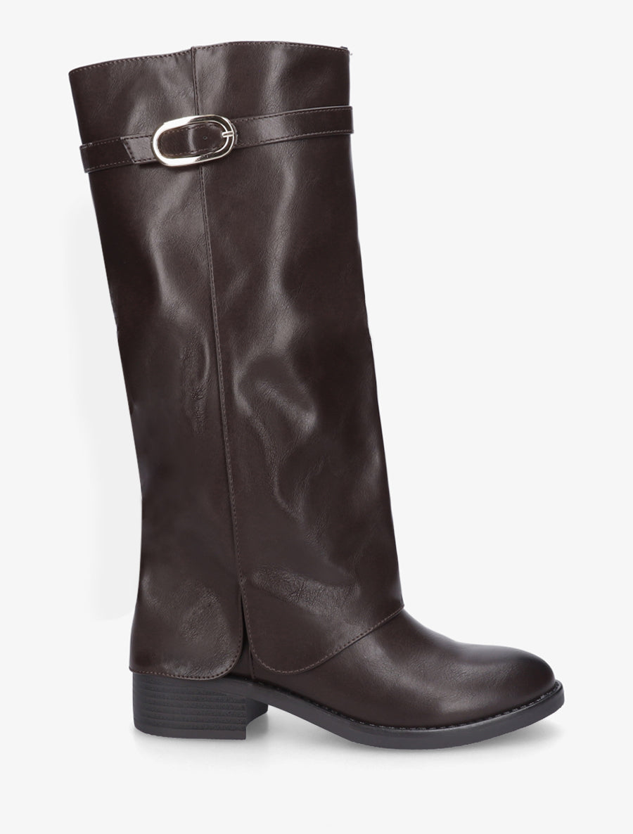 Bottes en simili à revers - Marron - 1