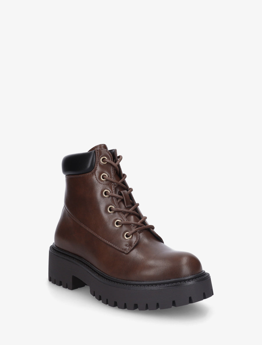 Bottines à lacets en simili - Marron - 2