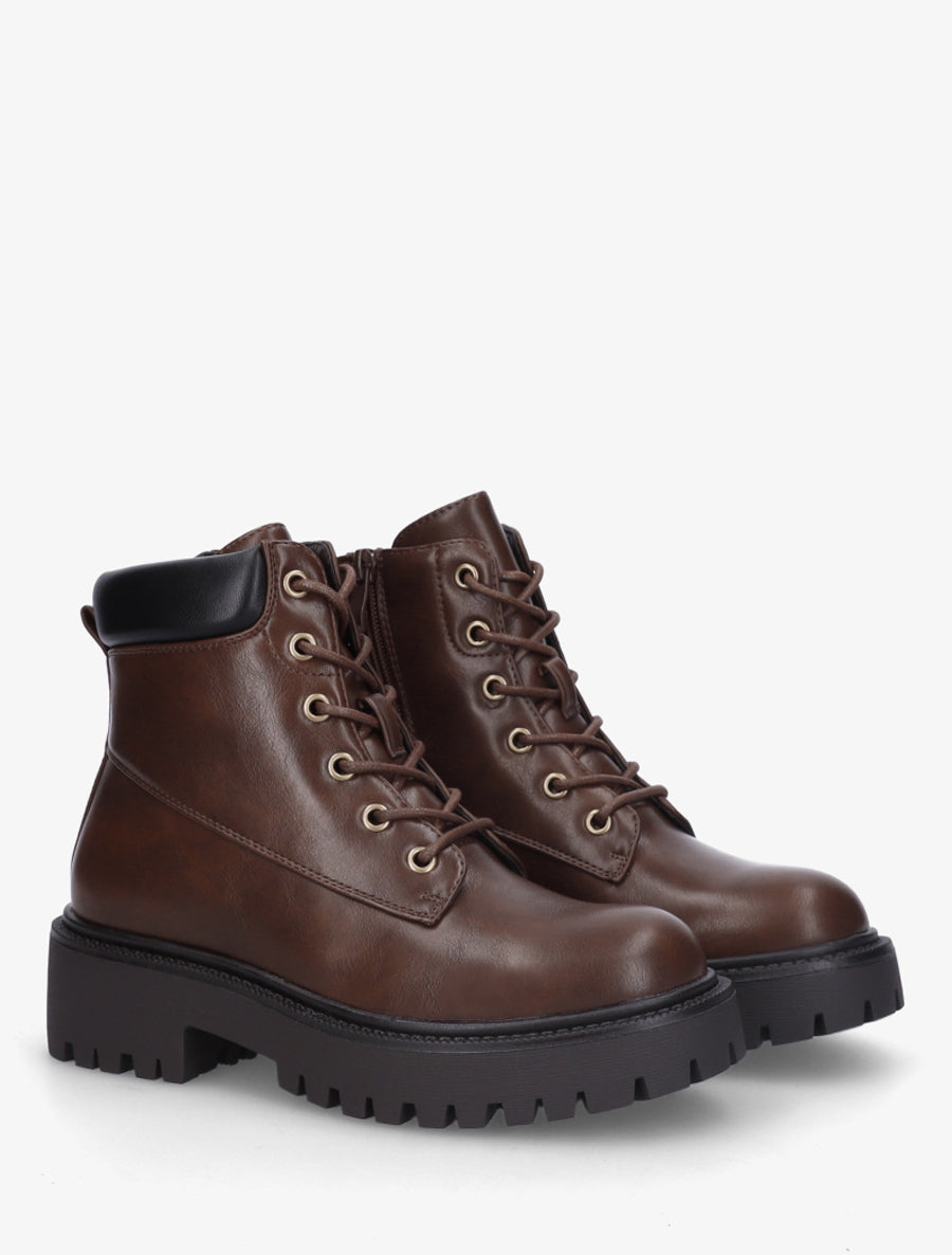 Bottines à lacets en simili - Marron - 4