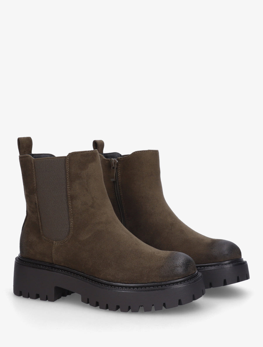 Boots en suédine à semelle crantée - Kaki - 4