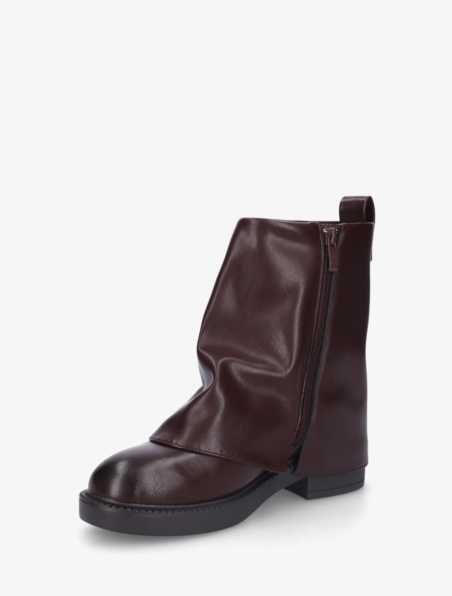 Boots à revers en simili - Lie de vin - 3