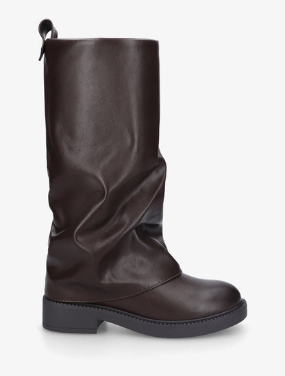 Bottes à revers basiques en simili - Marron - 1