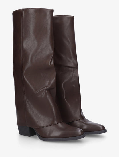 Bottes en simili à revers - Marron - 4