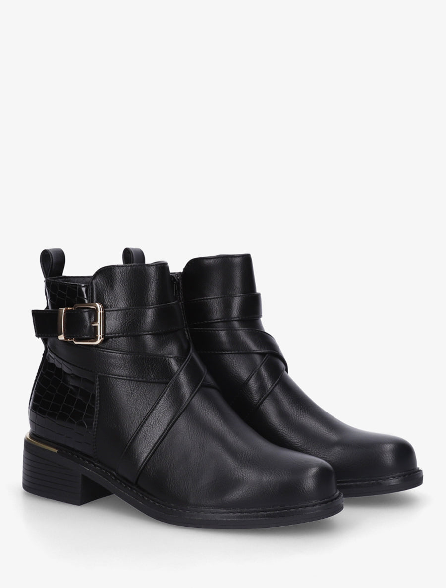 Bottines à contrefort croco - Noir - 4