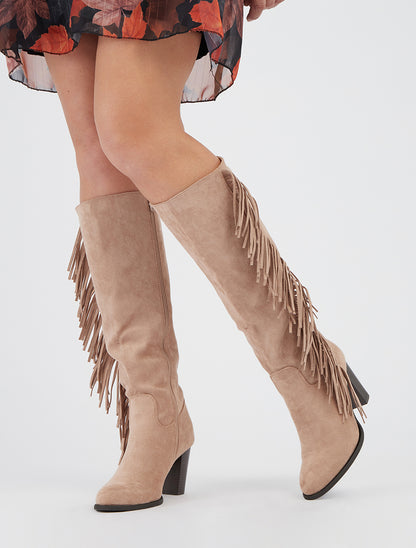 Suède laarzen met franjes - Beige