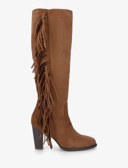 Bottes en suédine à franges - Camel - 1