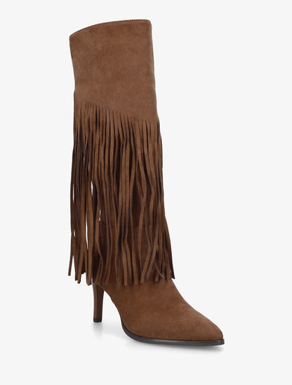 Bottes frangées en suédine - Camel - 2