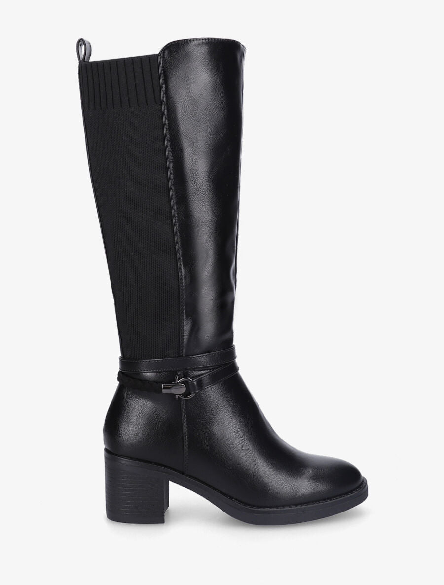 Bottes en simili à sangle tressée - Noir - 1