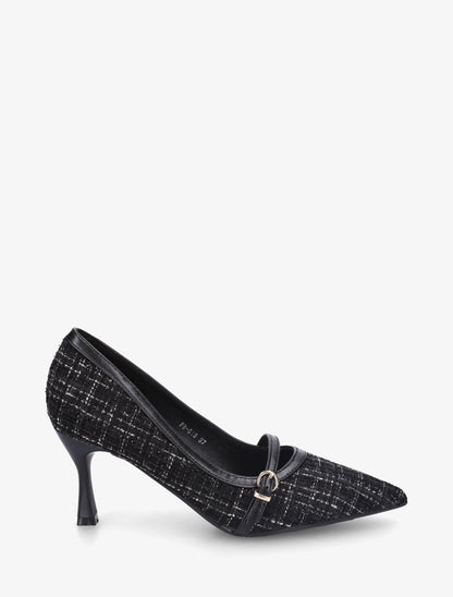 Escarpins en tweed à boucle - Noir - 1