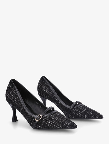 Escarpins en tweed à boucle - Noir - 4
