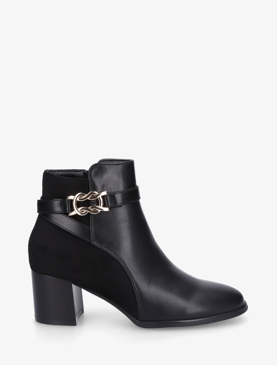 Bottines bi-matière à boucle métallique fantaisie - Noir - 1