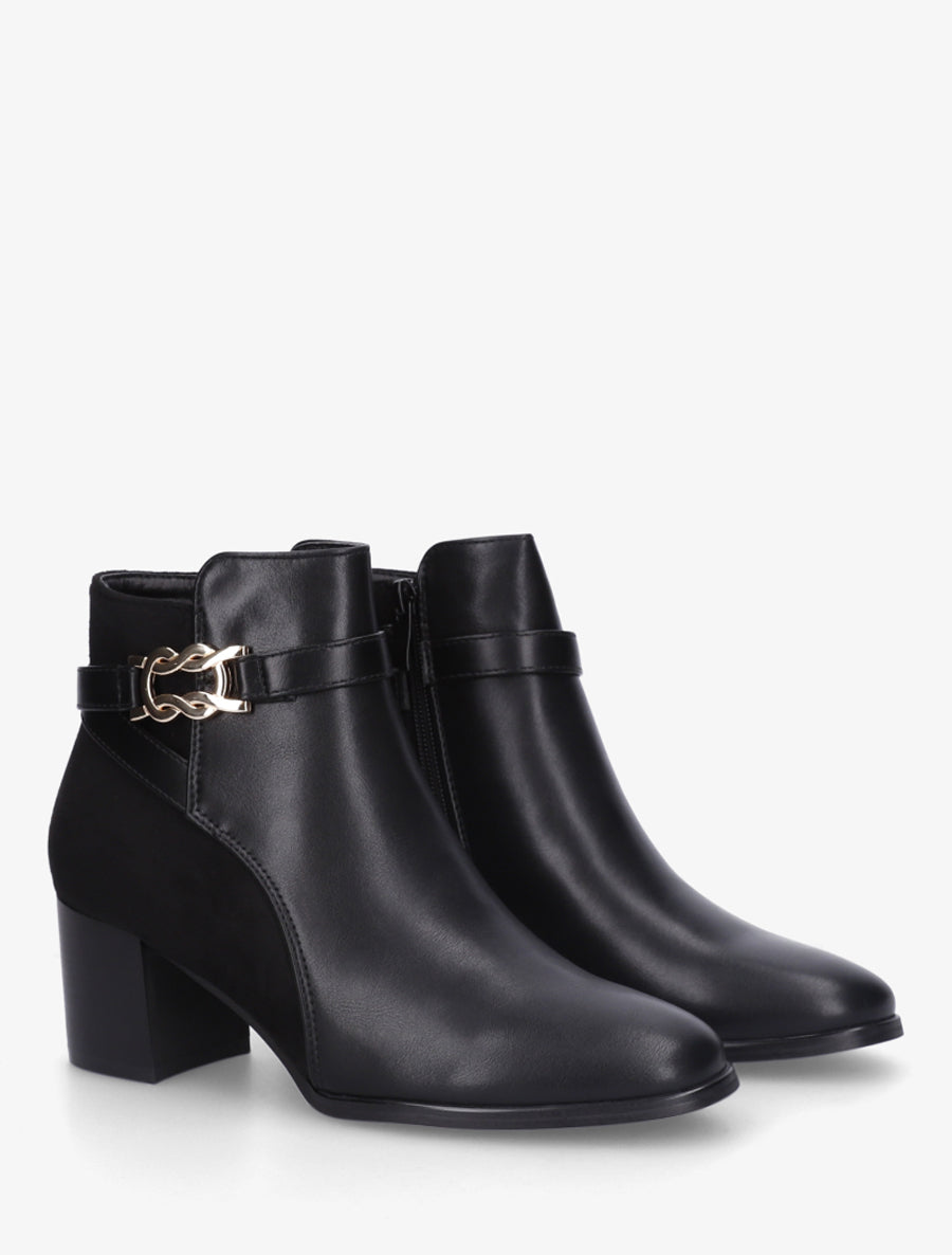 Bottines bi-matière à boucle métallique fantaisie - Noir - 4