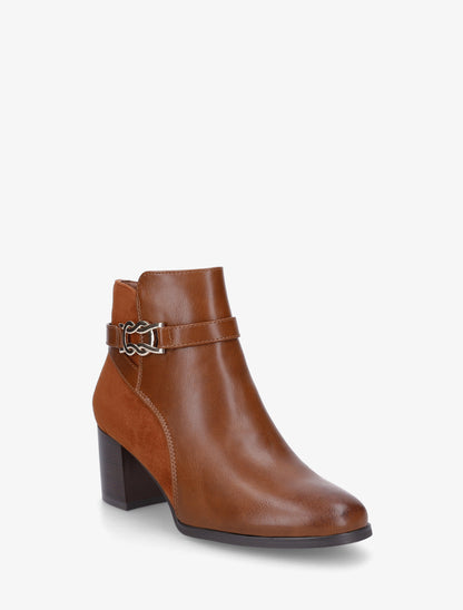 Bottines bi-matière à boucle métallique fantaisie - Camel - 2