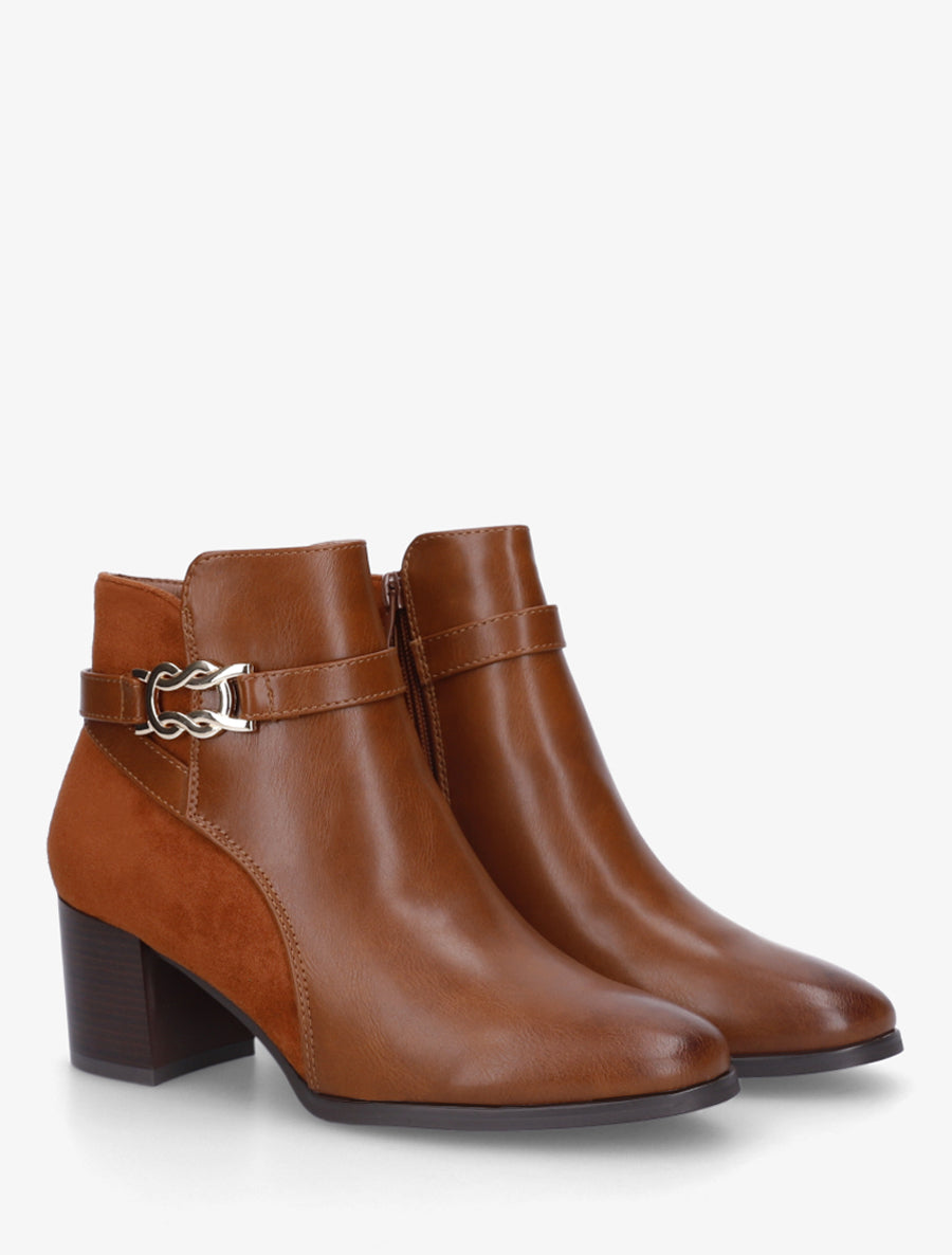 Bottines bi-matière à boucle métallique fantaisie - Camel - 4