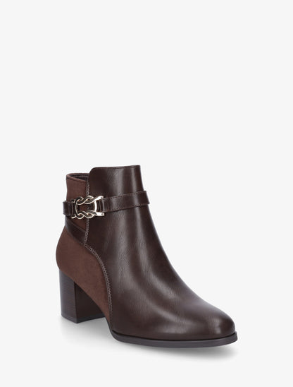 Bottines bi-matière à boucle métallique fantaisie - Marron - 2