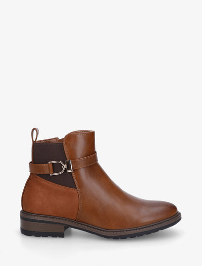 Bottines à boucle bi-matière - Camel - 1