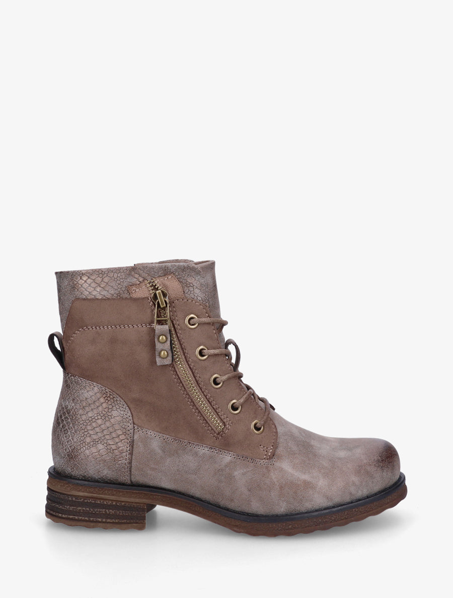 Bottines bimatière à lacets et zip - Taupe - 1
