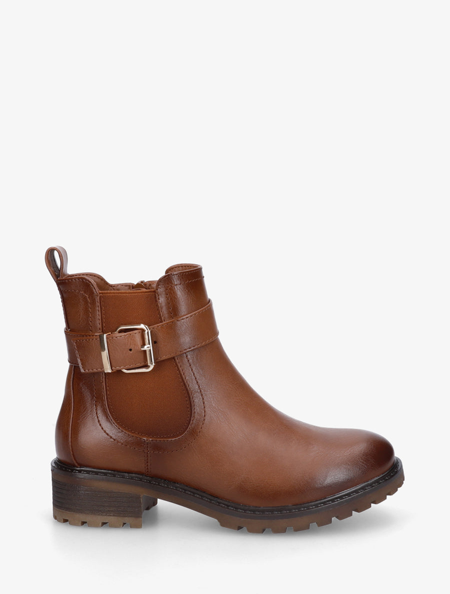 Bottines à boucle et semelle crantée - Camel - 1