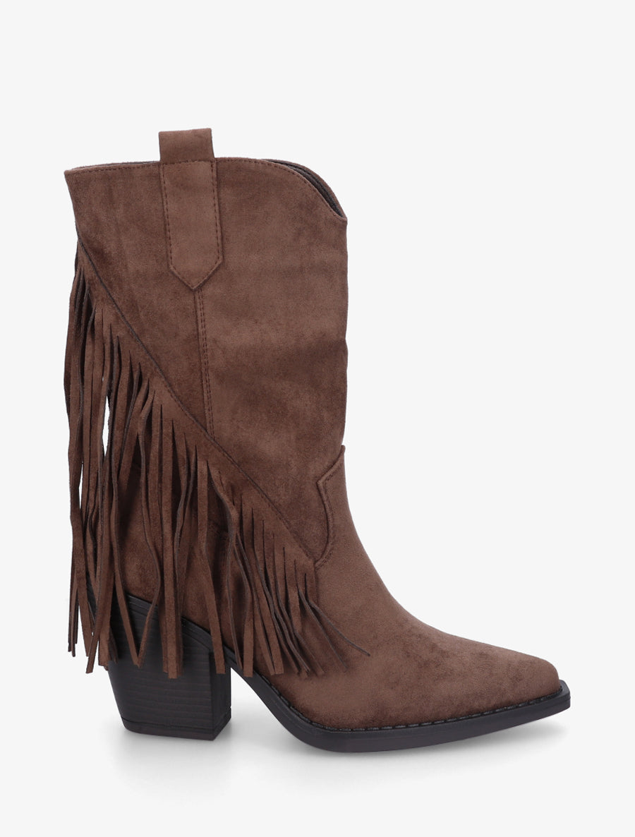Bottines en suédine à franges - Marron - 1
