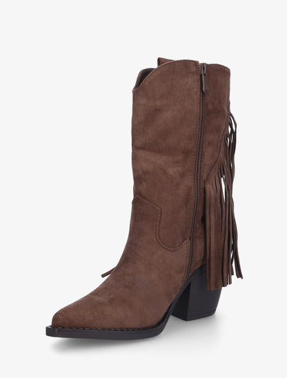 Bottines en suédine à franges - Marron - 3