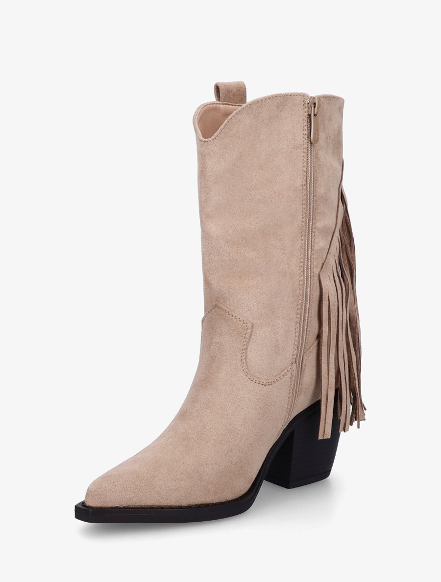 Bottines en suédine à franges - Taupe - 3