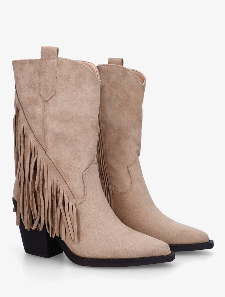 Bottines en suédine à franges - Taupe - 4