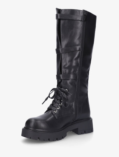 Bottes en simili à boucles et lacets - Noir - 3