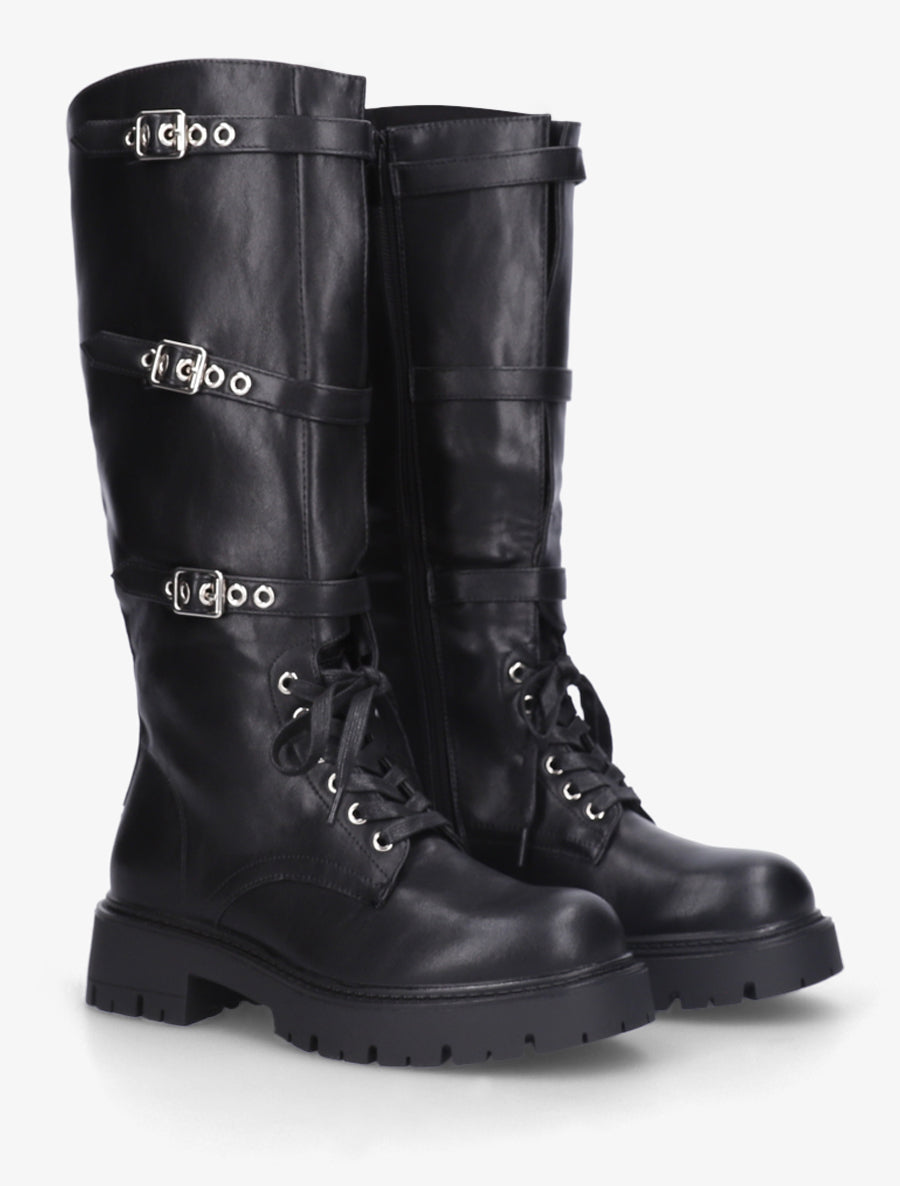 Bottes en simili à boucles et lacets - Noir - 4