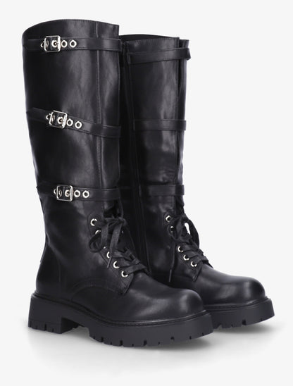 Bottes en simili à boucles et lacets - Noir - 4