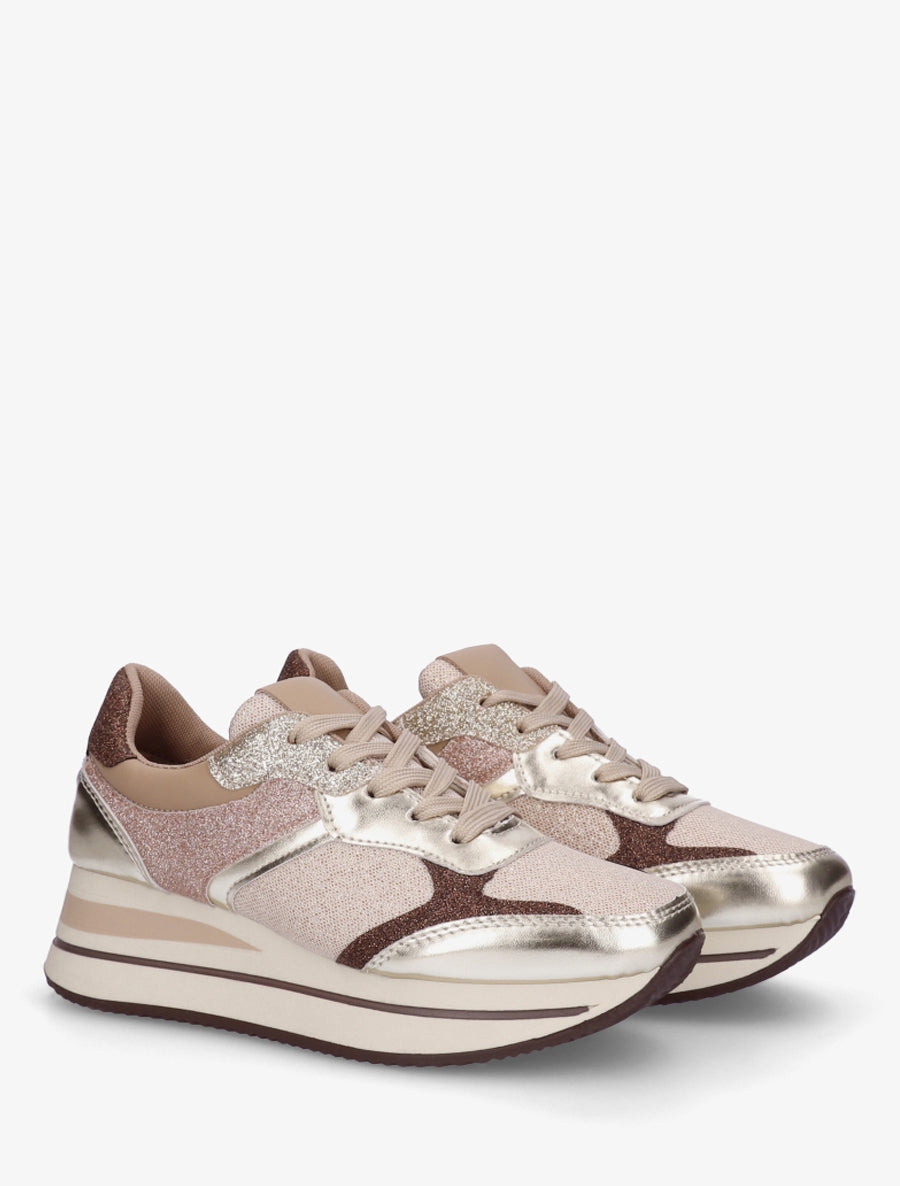 Baskets pailletées à plateforme - Taupe - 4