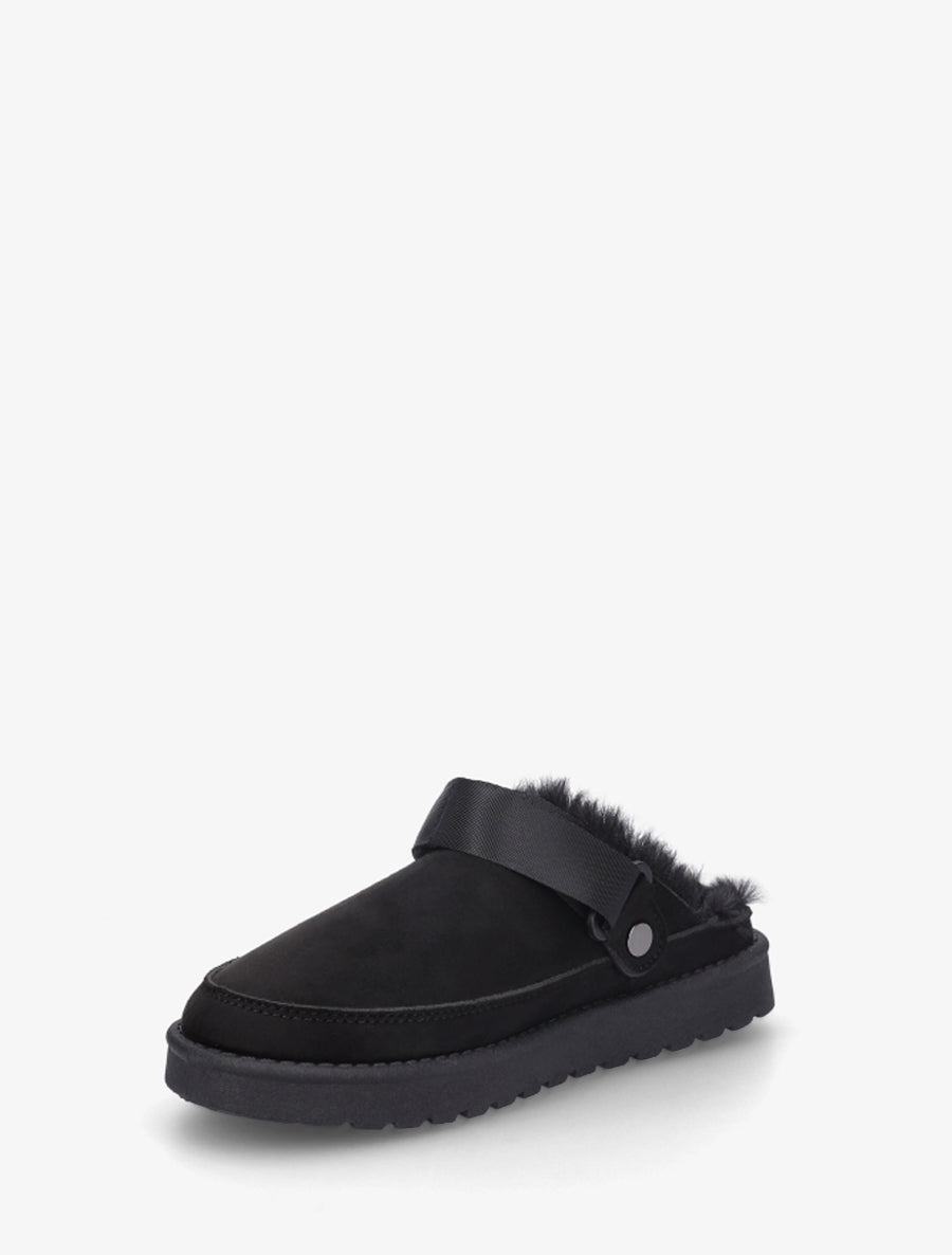 Mules fourrées en suédine - Noir - 3
