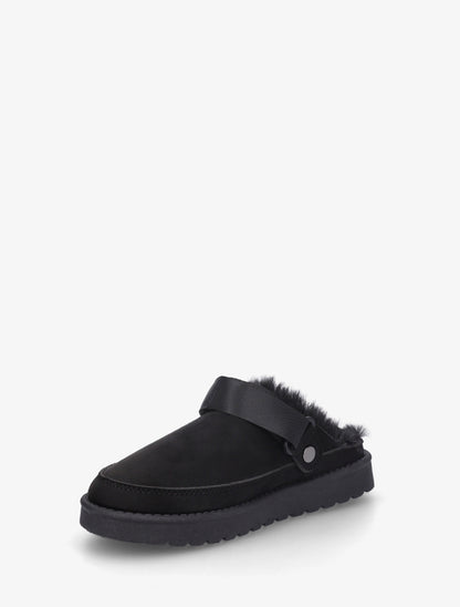 Mules fourrées en suédine - Noir - 3
