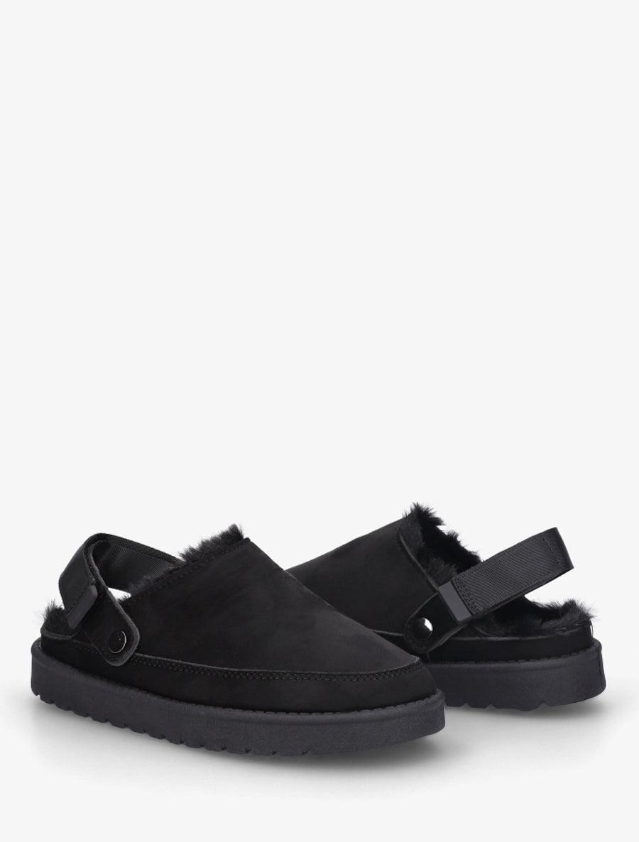 Mules fourrées en suédine - Noir - 4