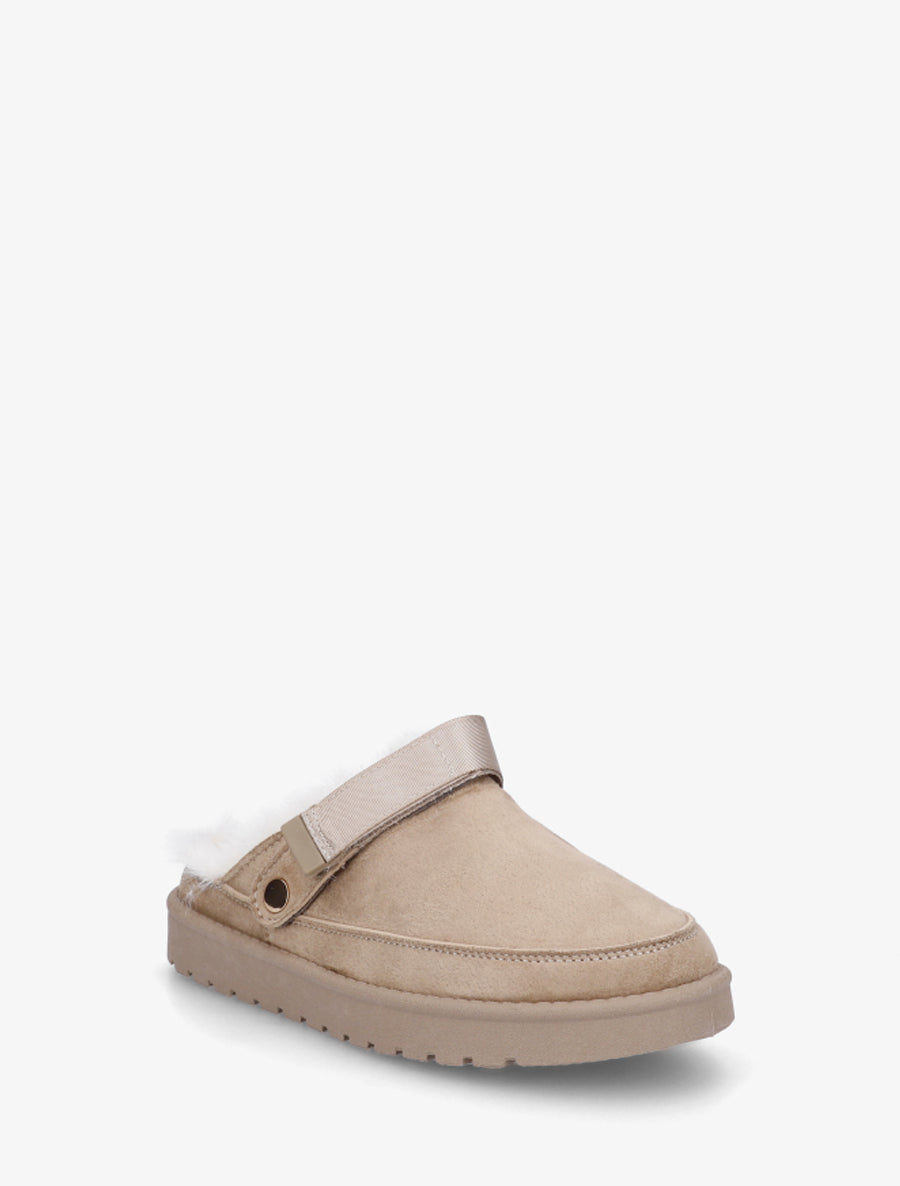 Mules fourrées en suédine - Taupe - 2