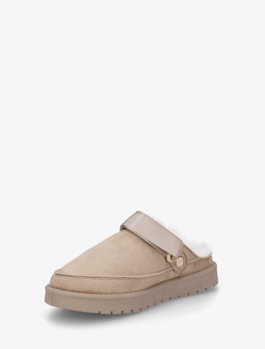 Mules fourrées en suédine - Taupe - 3
