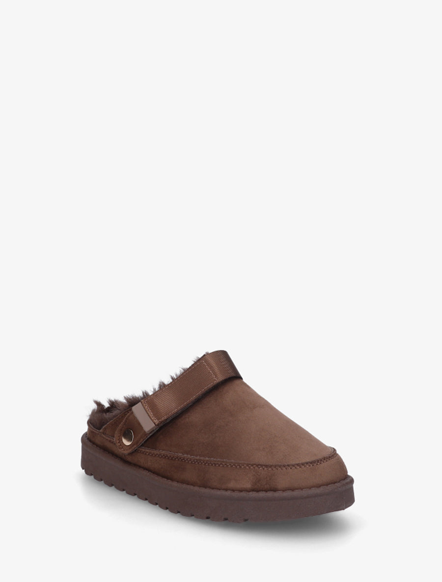 Mules fourrées en suédine - Marron - 2