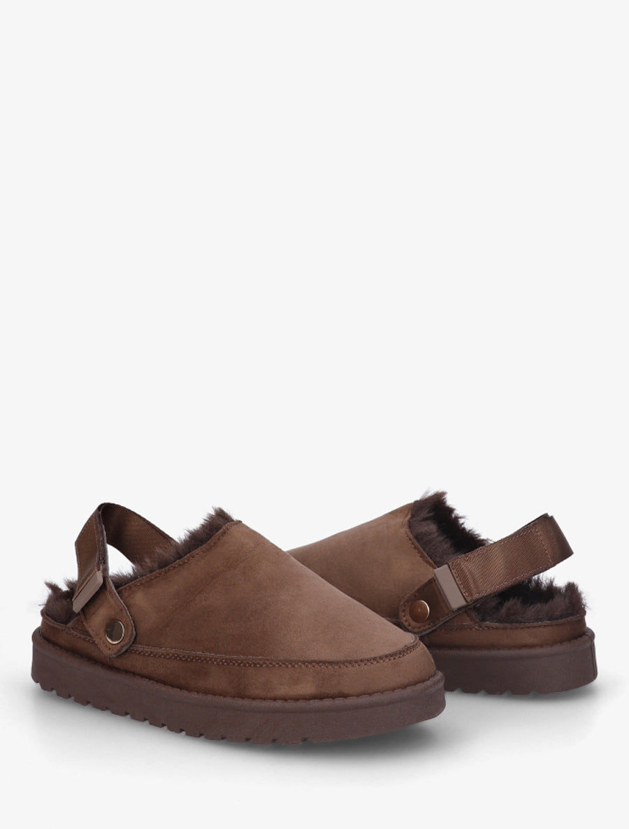 Mules fourrées en suédine - Marron - 4