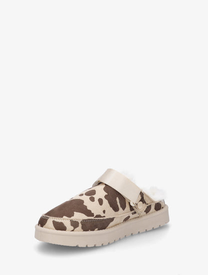 Mules fourrées en suédine imprimé vache - Beige - 3